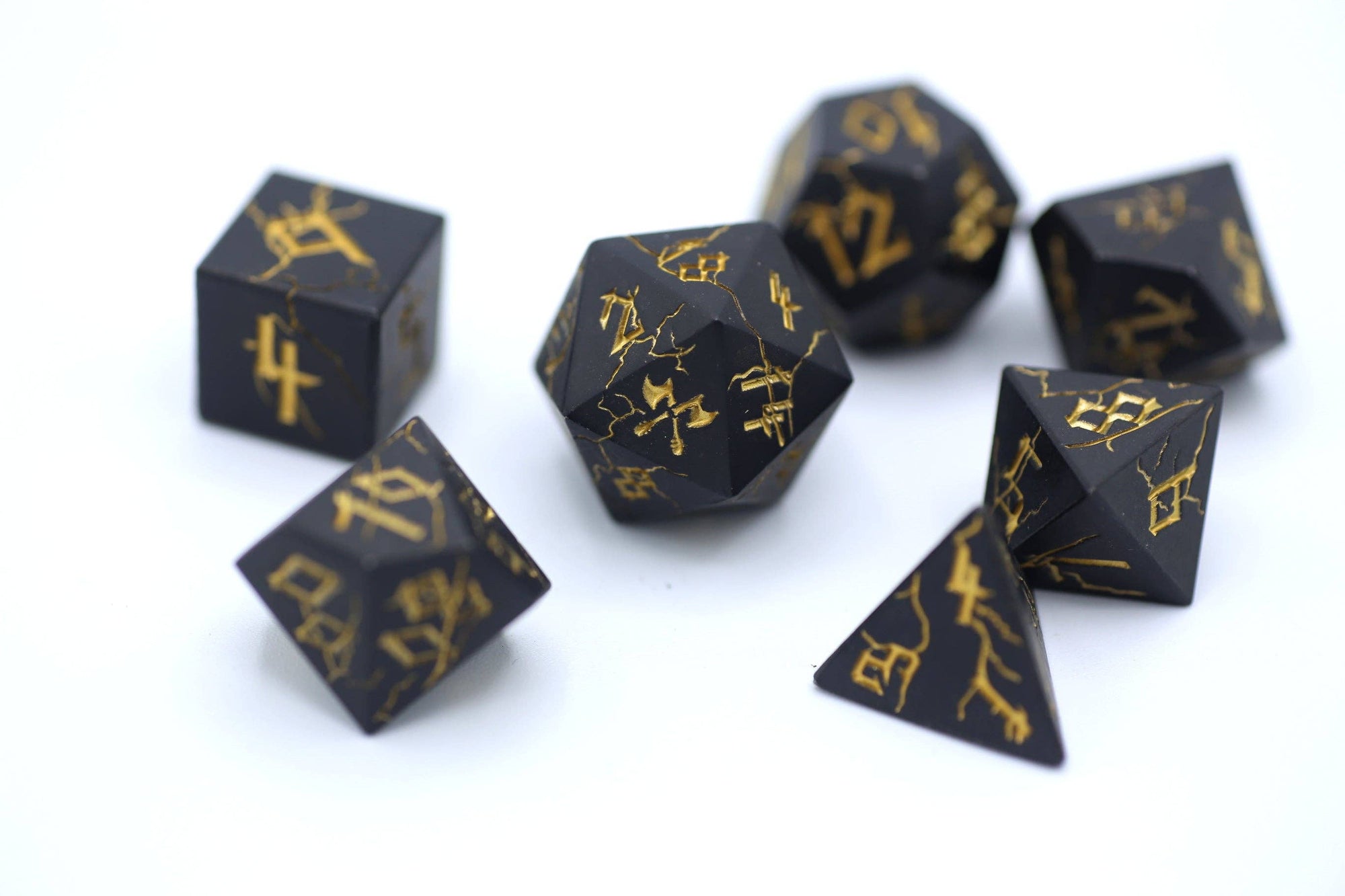 Metal Dice Set - Matte Black with Gold