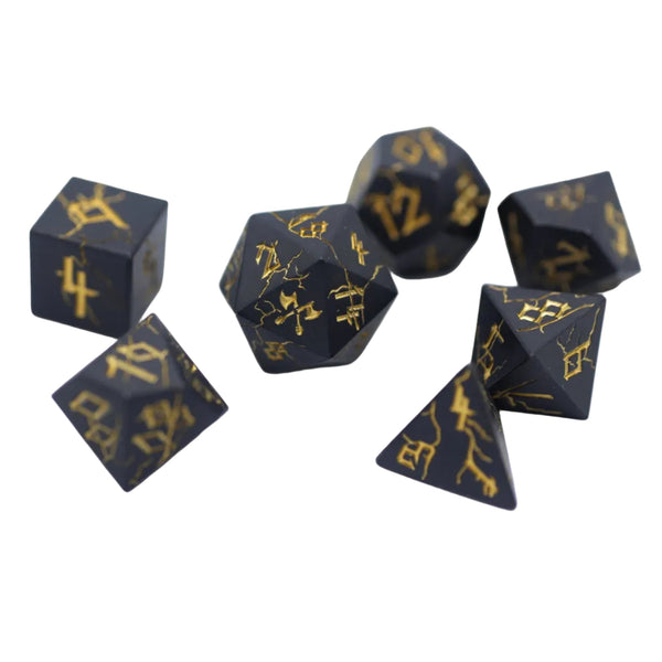 Metal Dice Set - Matte Black with Gold