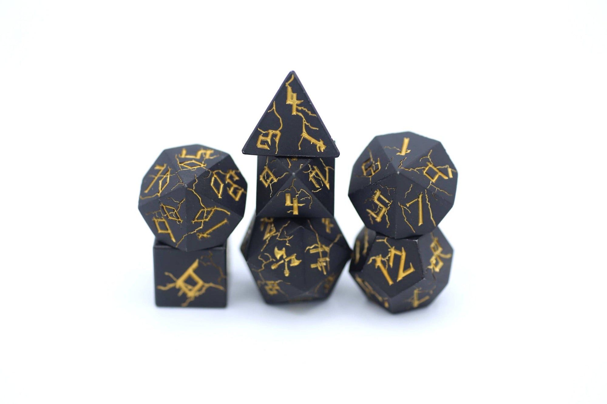 Metal Dice Set - Matte Black with Gold