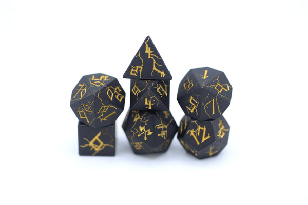 Metal Dice Set - Matte Black with Gold