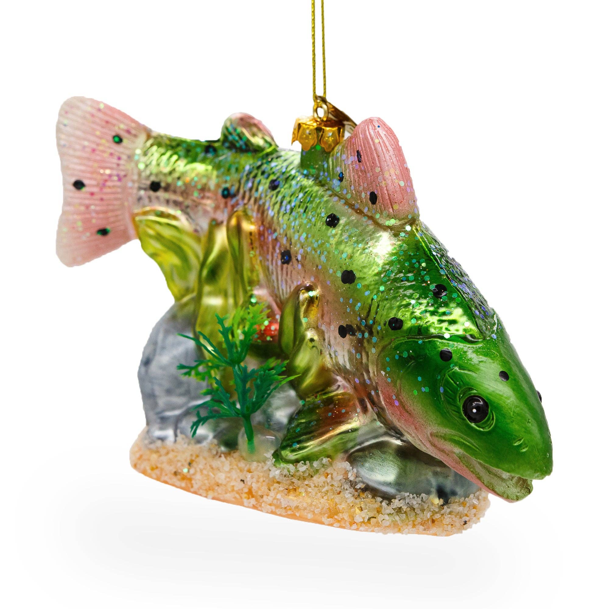 Lush Salmon Fish with Seaweed Glass Ornament