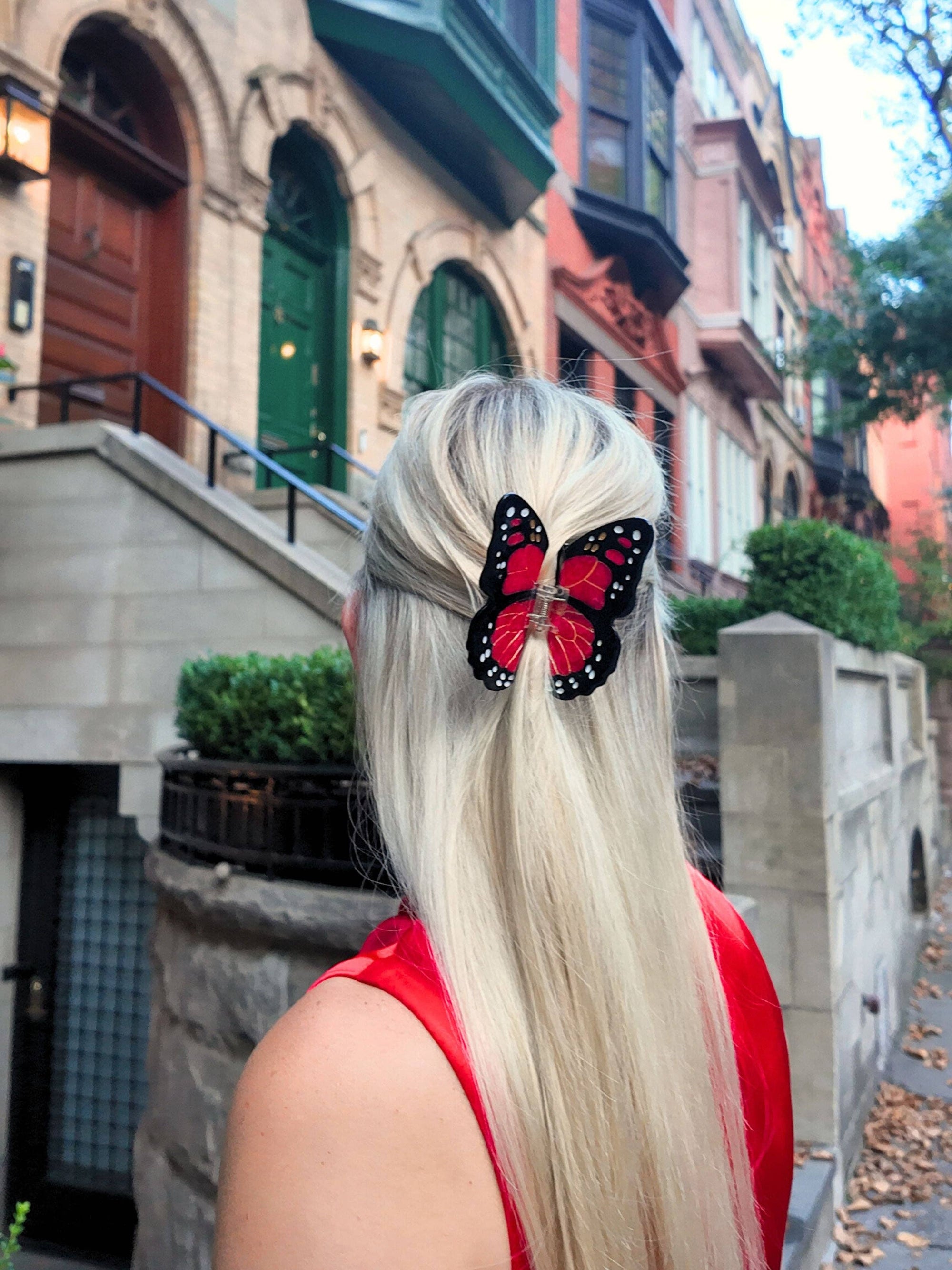 Solar Eclipse - Claw Hair Clip - Red Monarch Butterfly