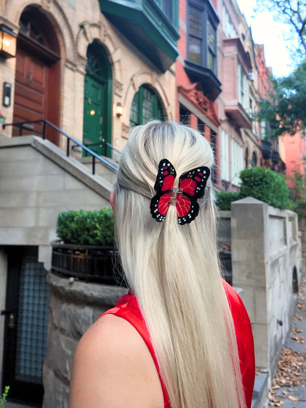 Solar Eclipse - Claw Hair Clip - Monarch Butterfly - Red