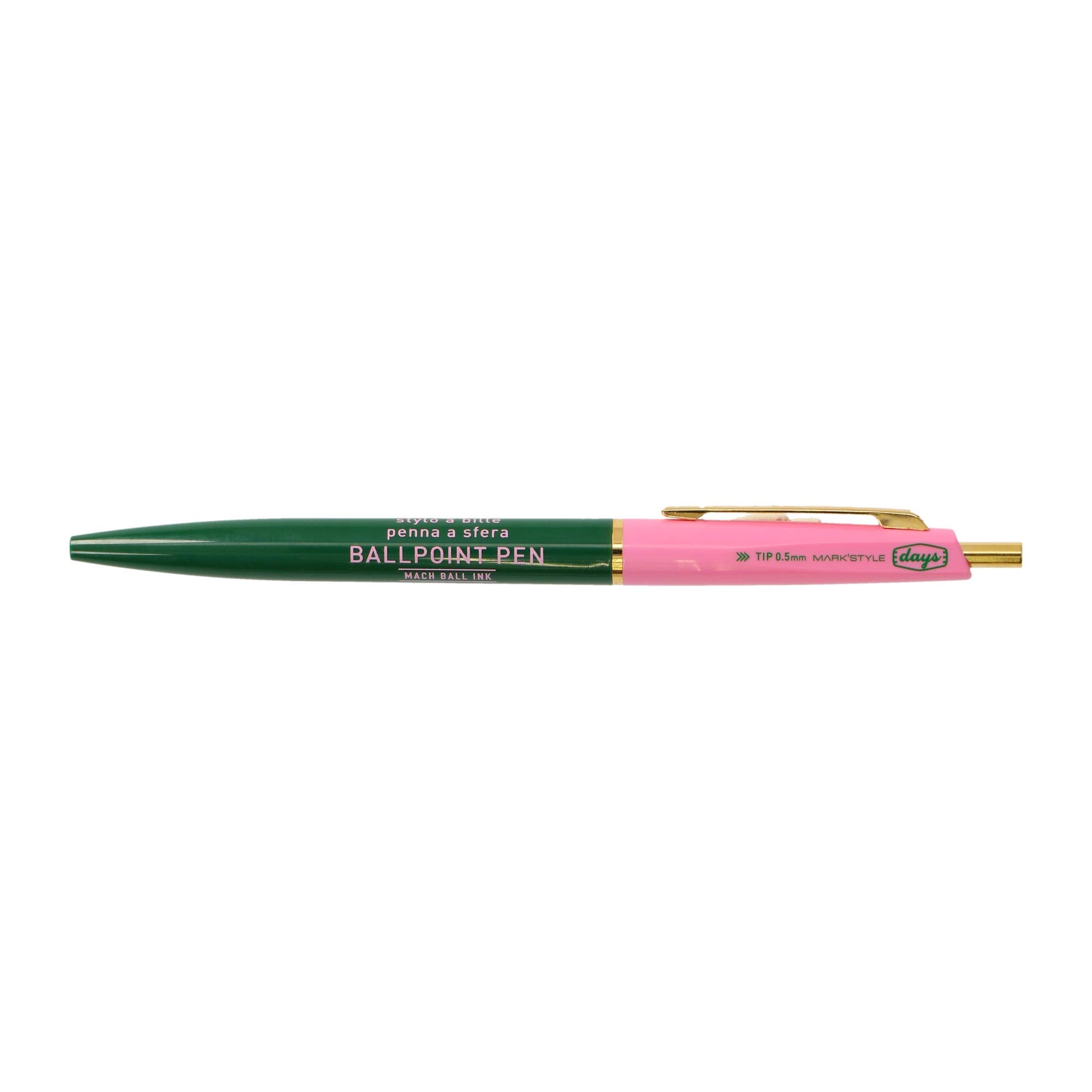 MARK'STYLE - Mach Ballpoint Pen - 0.5mm Black Oil-based ink - Green-Pink