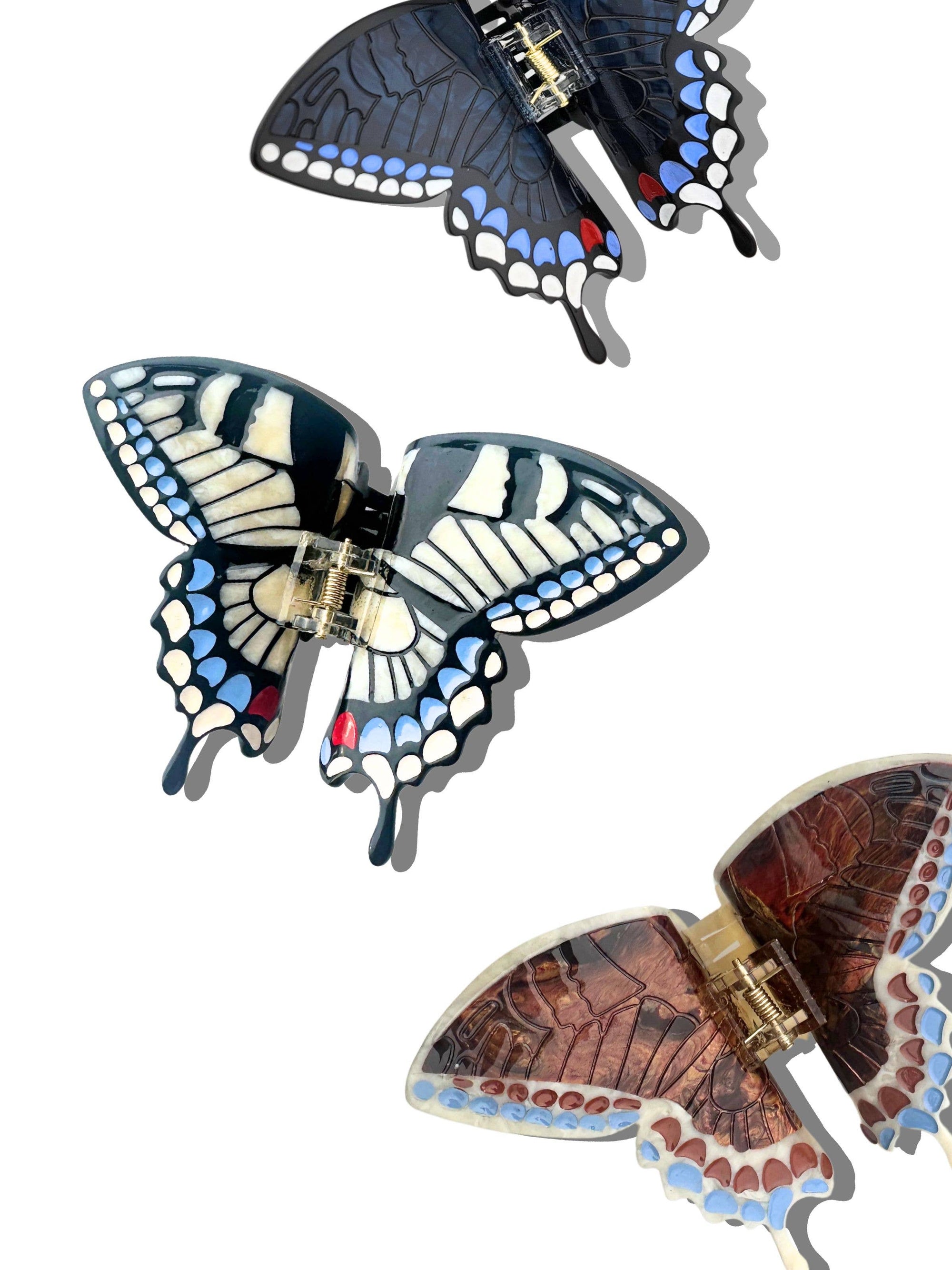 Solar Eclipse - Hand-Painted Swallowtail Butterfly Claw Hair Clip - White