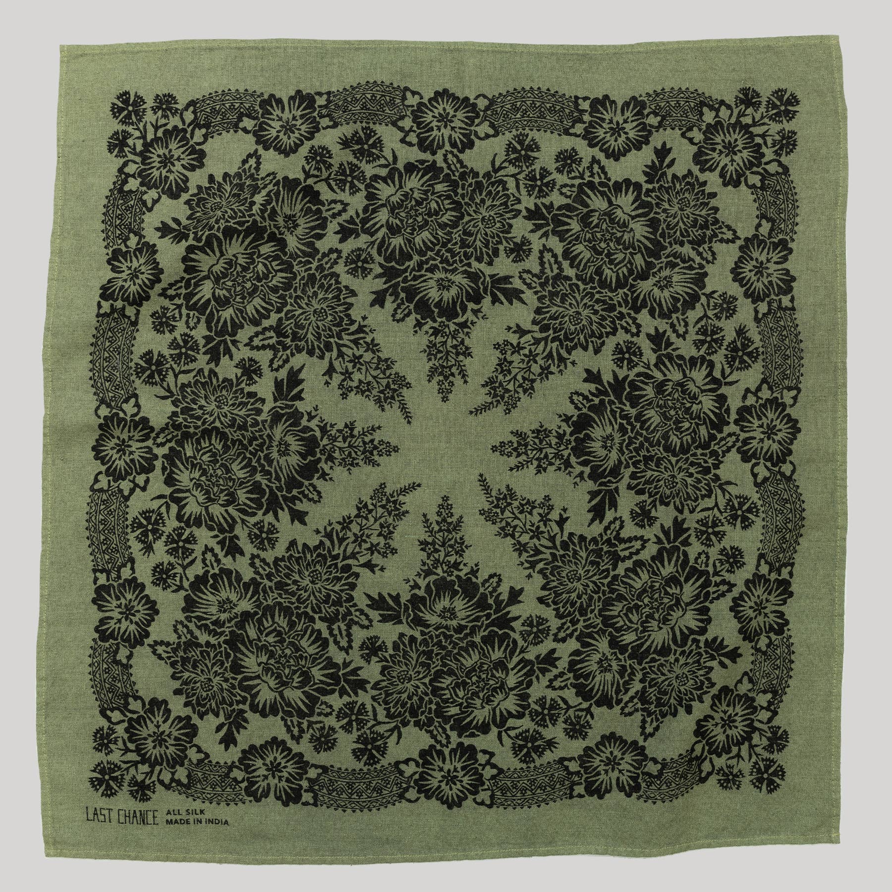 Natural Dye Silk Bandana | Grass Green | Blossom