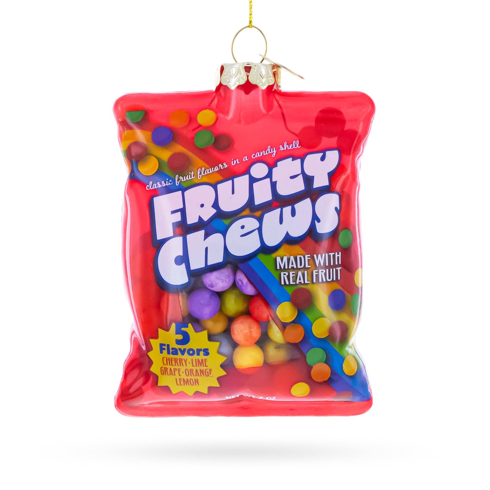Fruity Chews Candy Bag Blown Glass Christmas Ornament