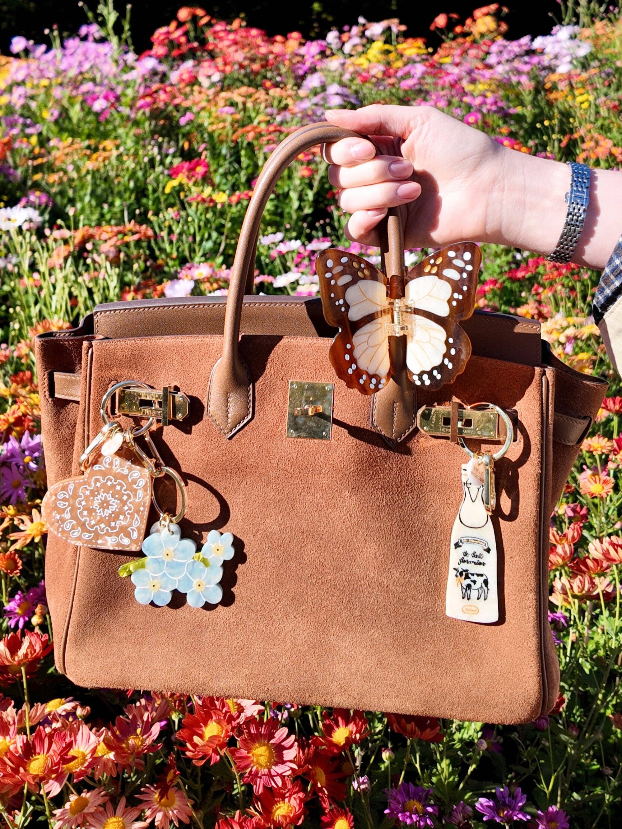 Solar Eclipse - Hand-painted Forget-Me-Not Bag Charm + Keychain