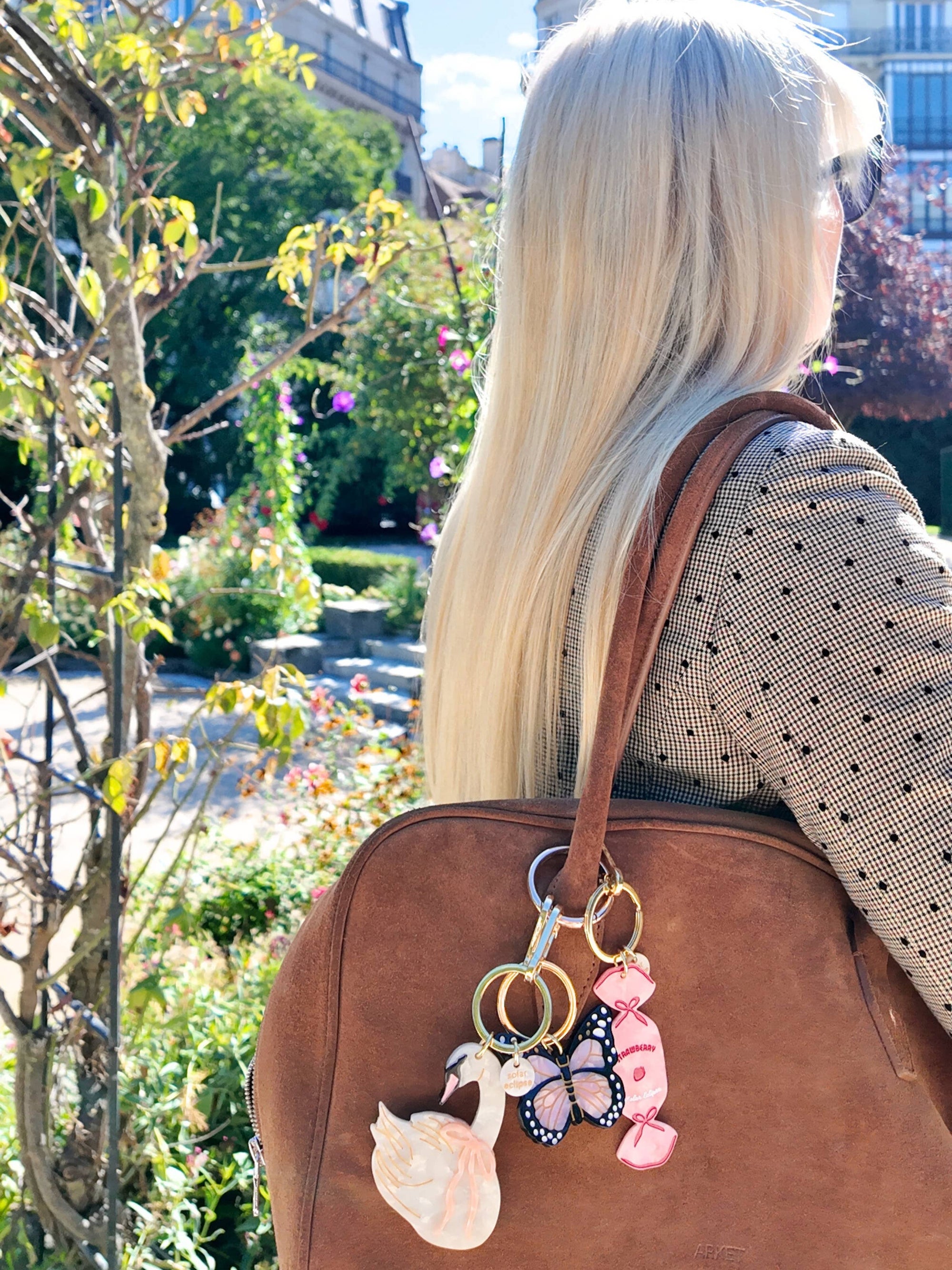 Solar Eclipse - Hand-Painted Bow Swan Bag Charm + Keychain