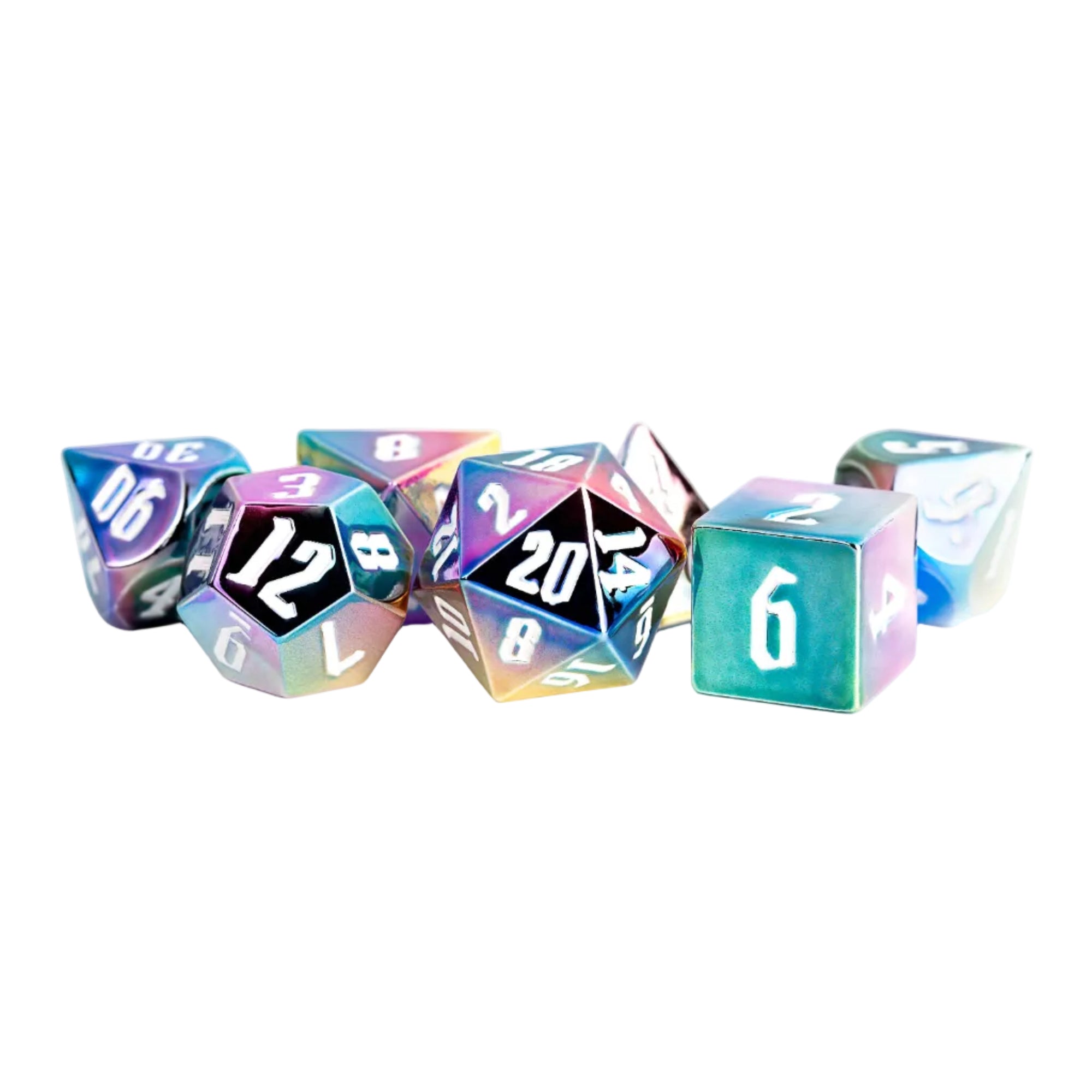 Rainbow Aegis 16mm Aluminum Plated  Dice Set - White Numbers