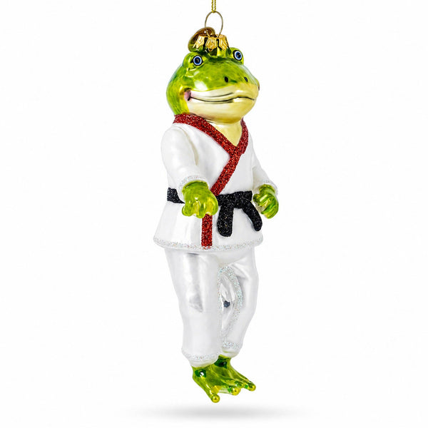 Frog Engaged in Martial Arts - Glass Ornament