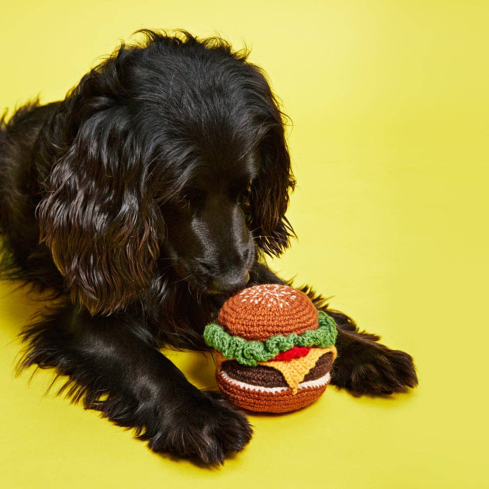 Ware of the Dog - Hand Knit Wool Dog Toy - Hamburger