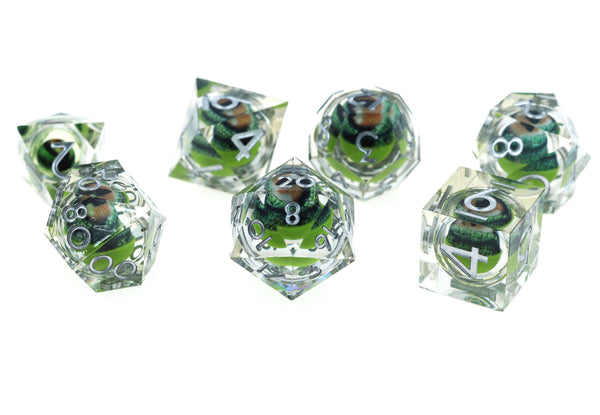Sharp Edge Moving Eye RPG Dice Set - Green Dragon Eye