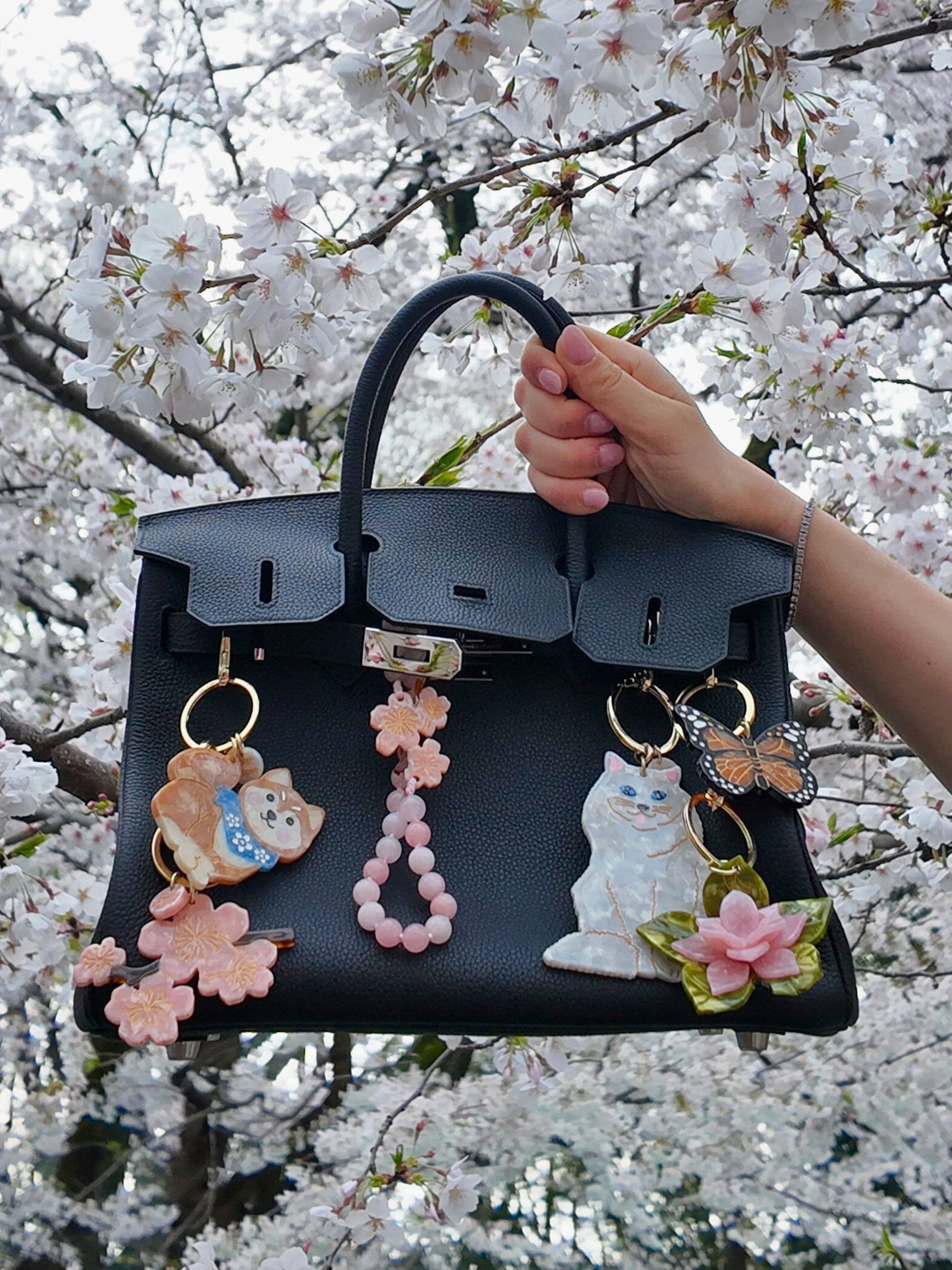 Solar Eclipse - Hand-Painted Cherry Blossom Bag Charm & Keychain