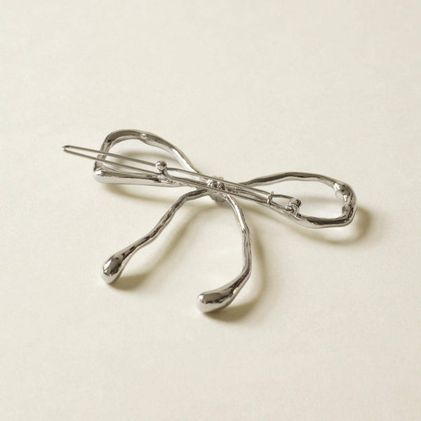 nar'sha - Metal Bow Barrette Hair Clip - Silver