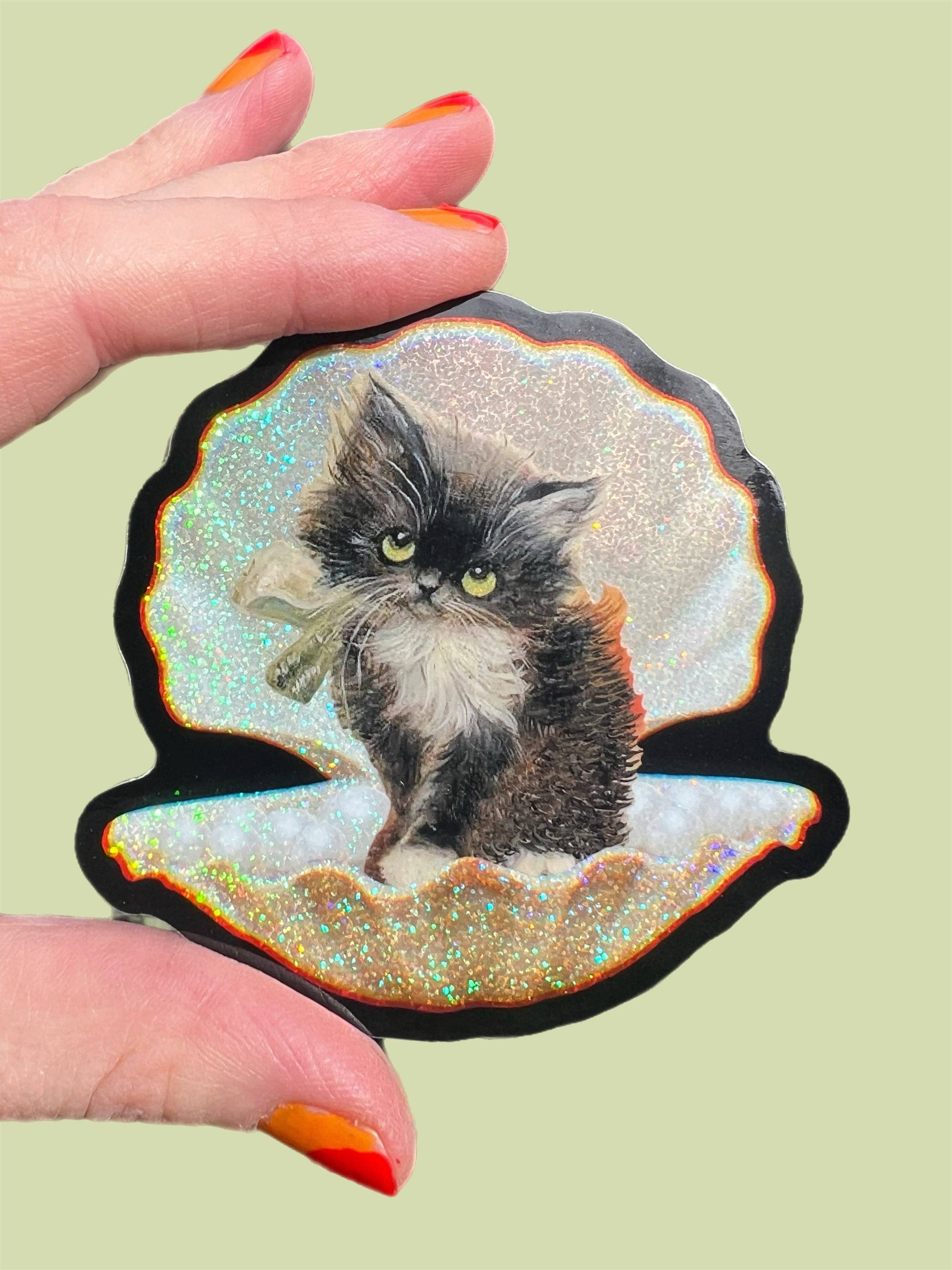 Tuxedo Kitty in Seashell Sticker