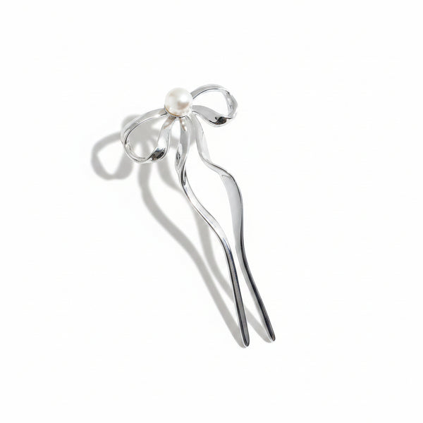 nar'sha - Pearl Bow Hair Stick - Silver