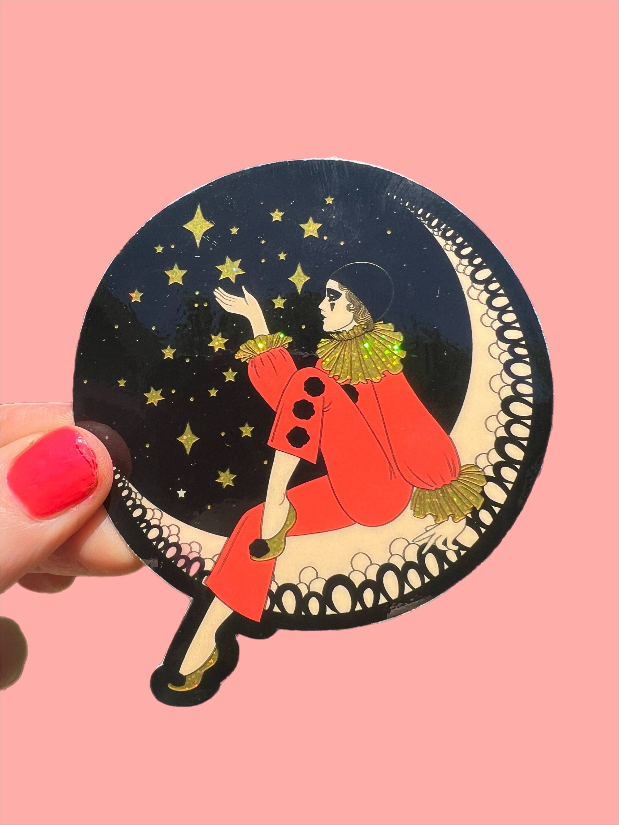 Pierrot Clown on the Moon - Sticker