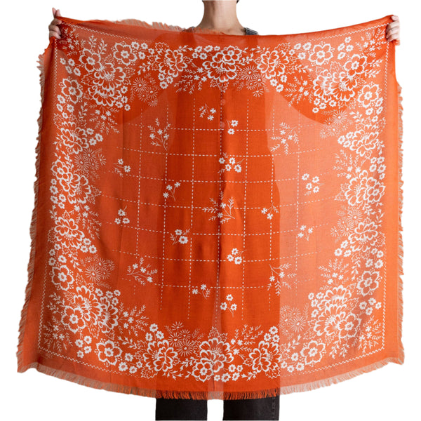 Oversize Fringe Bandana - Field in Chili
