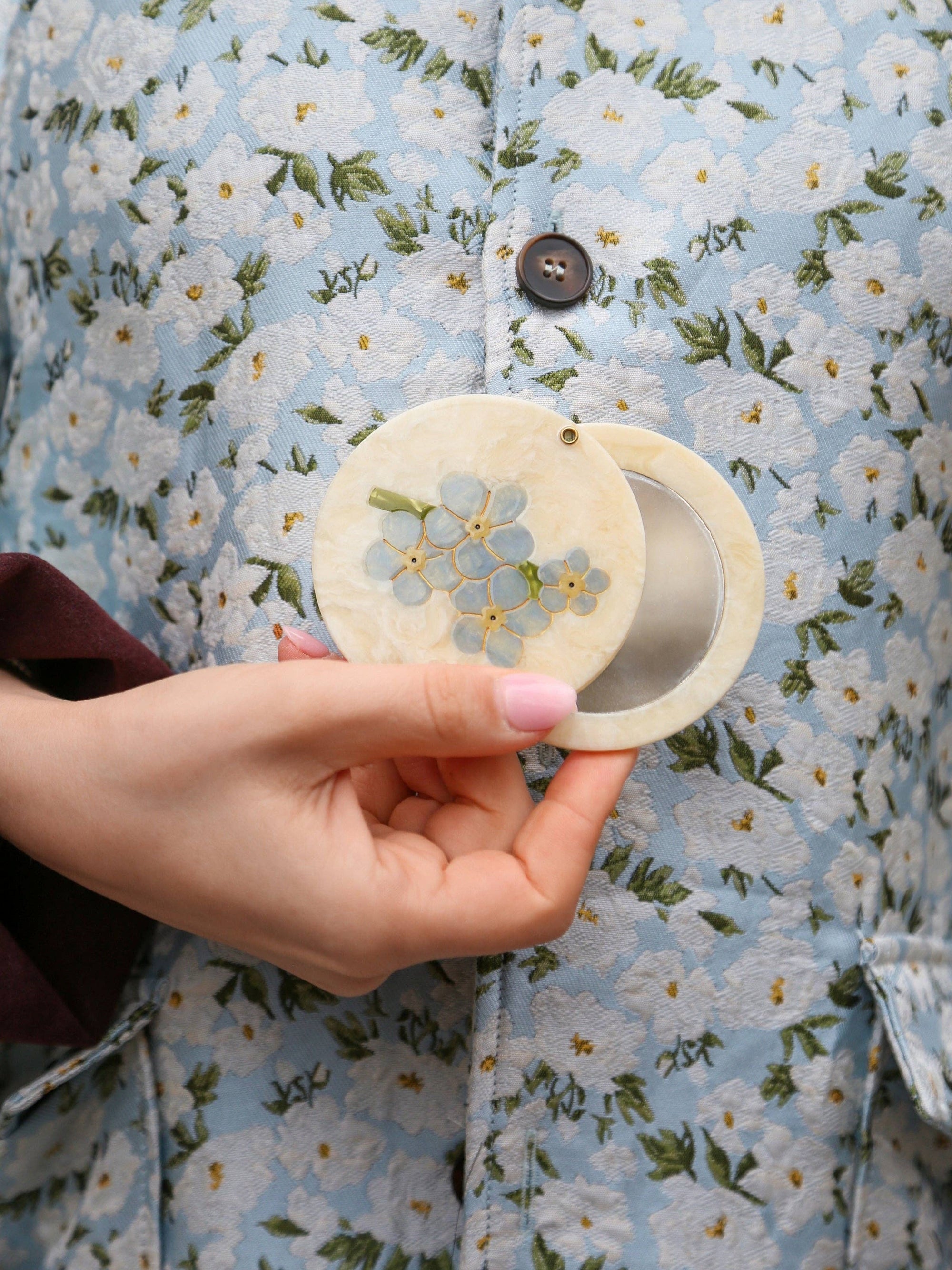 Solar Eclipse - Hand-painted Forget-Me-Not Compact Mirror