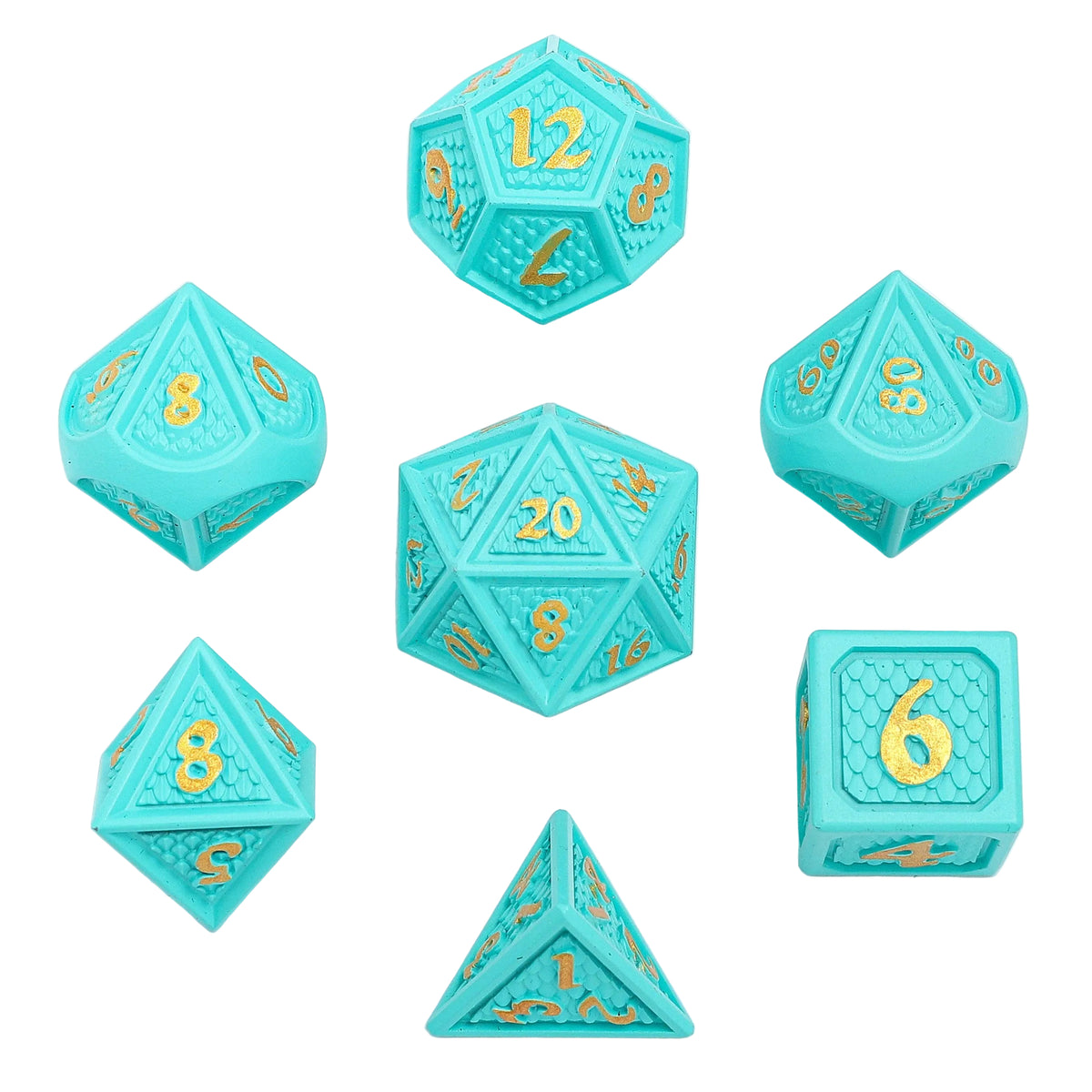 Hymgho Premium Dice - Solid Metal Behemoth Dice set - Turquoise with Gold