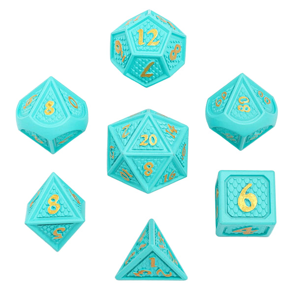 Solid Metal Behemoth Dice set - Turquoise with Gold