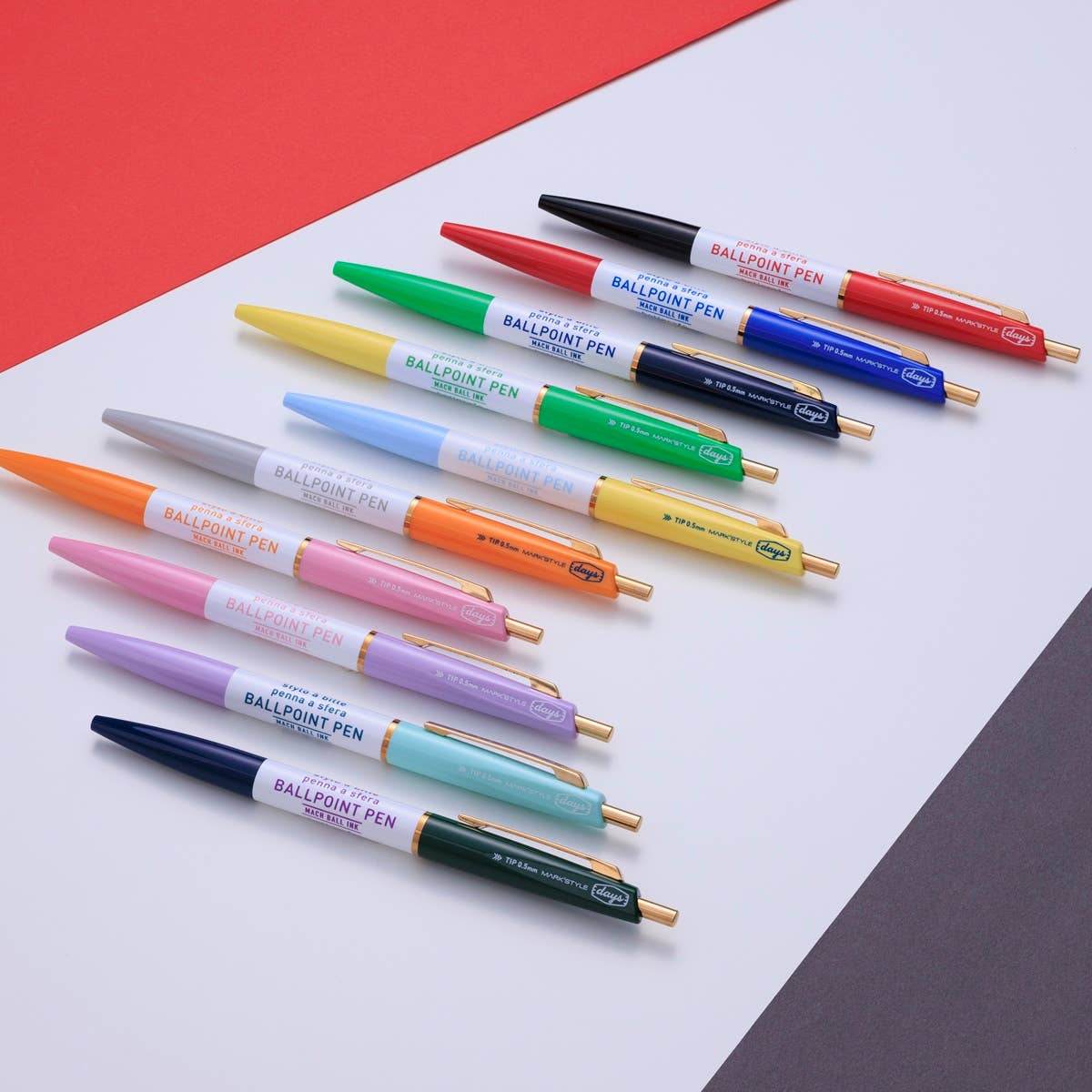 MARK'STYLE - 3-Section 0.5mm Ballpoint Pen, Oil Based Pen - Blue-Yellow