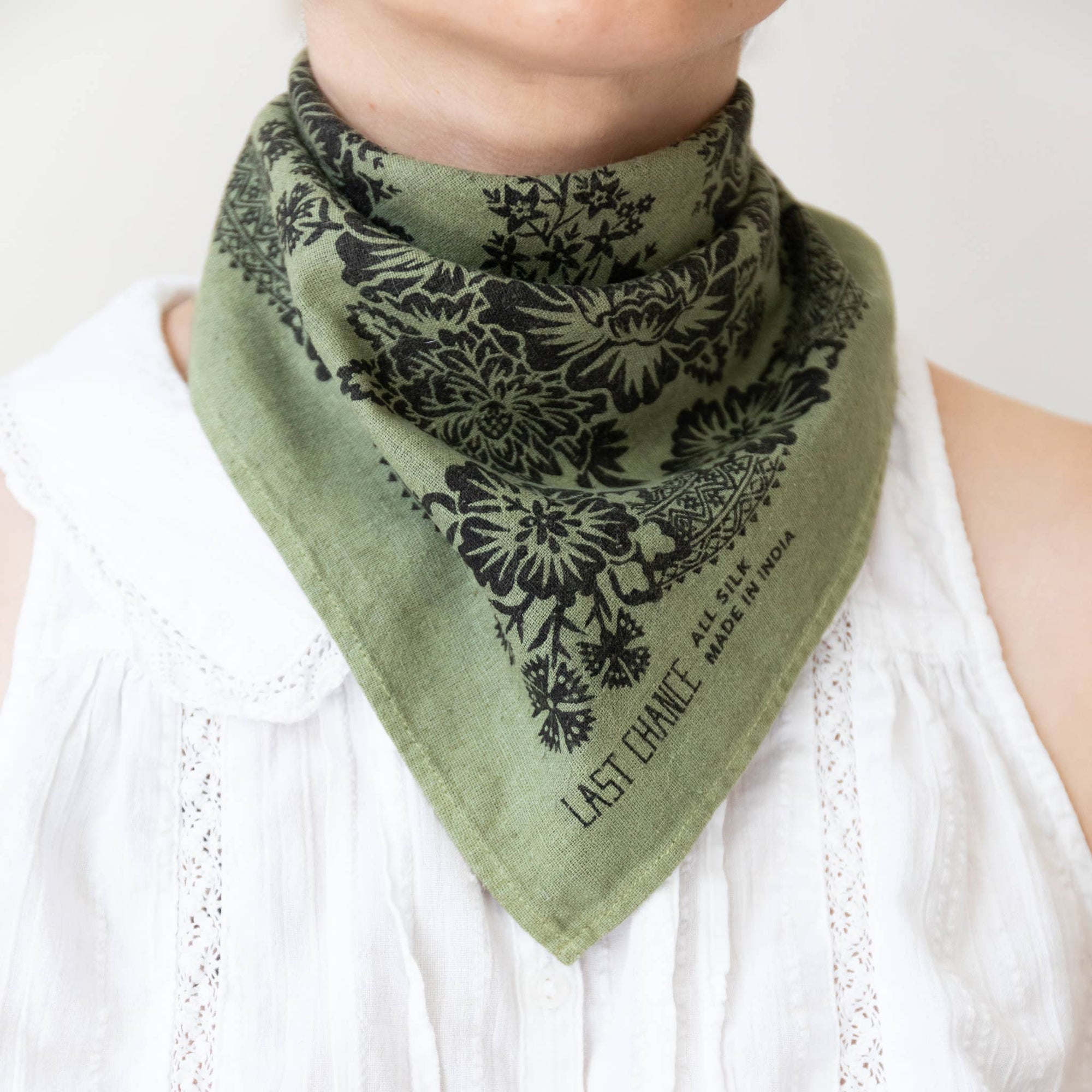 Natural Dye Silk Bandana | Grass Green | Blossom