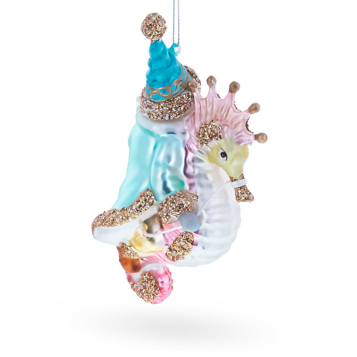 Santa Riding Seahorse - Glass Ornament