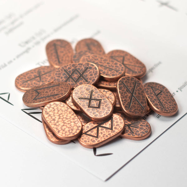 Elder Futhark Runes - Copper with Leather Bag