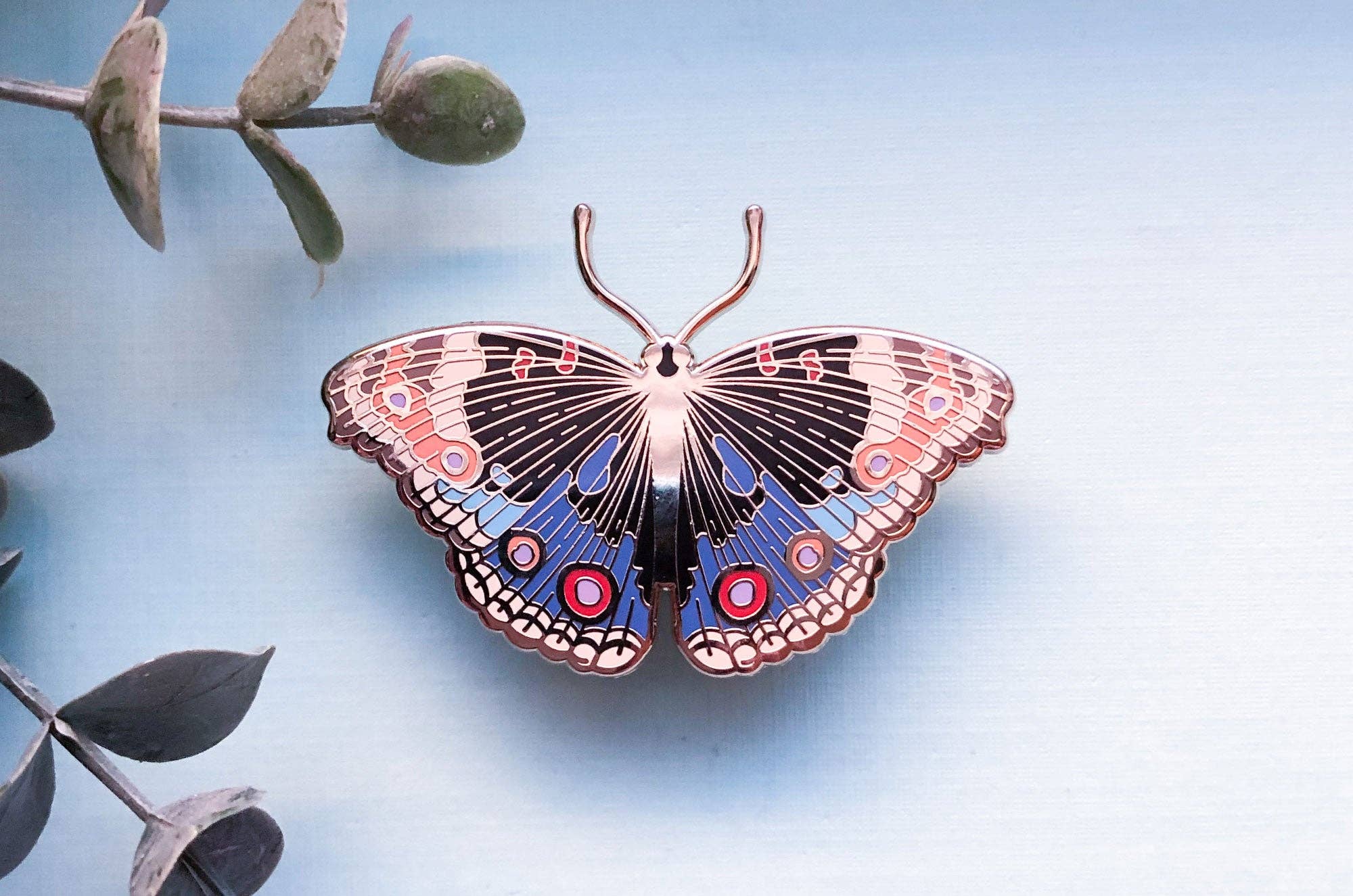 Blue Pansy Butterfly (Junonia orithya) Enamel Pin - Space Camp