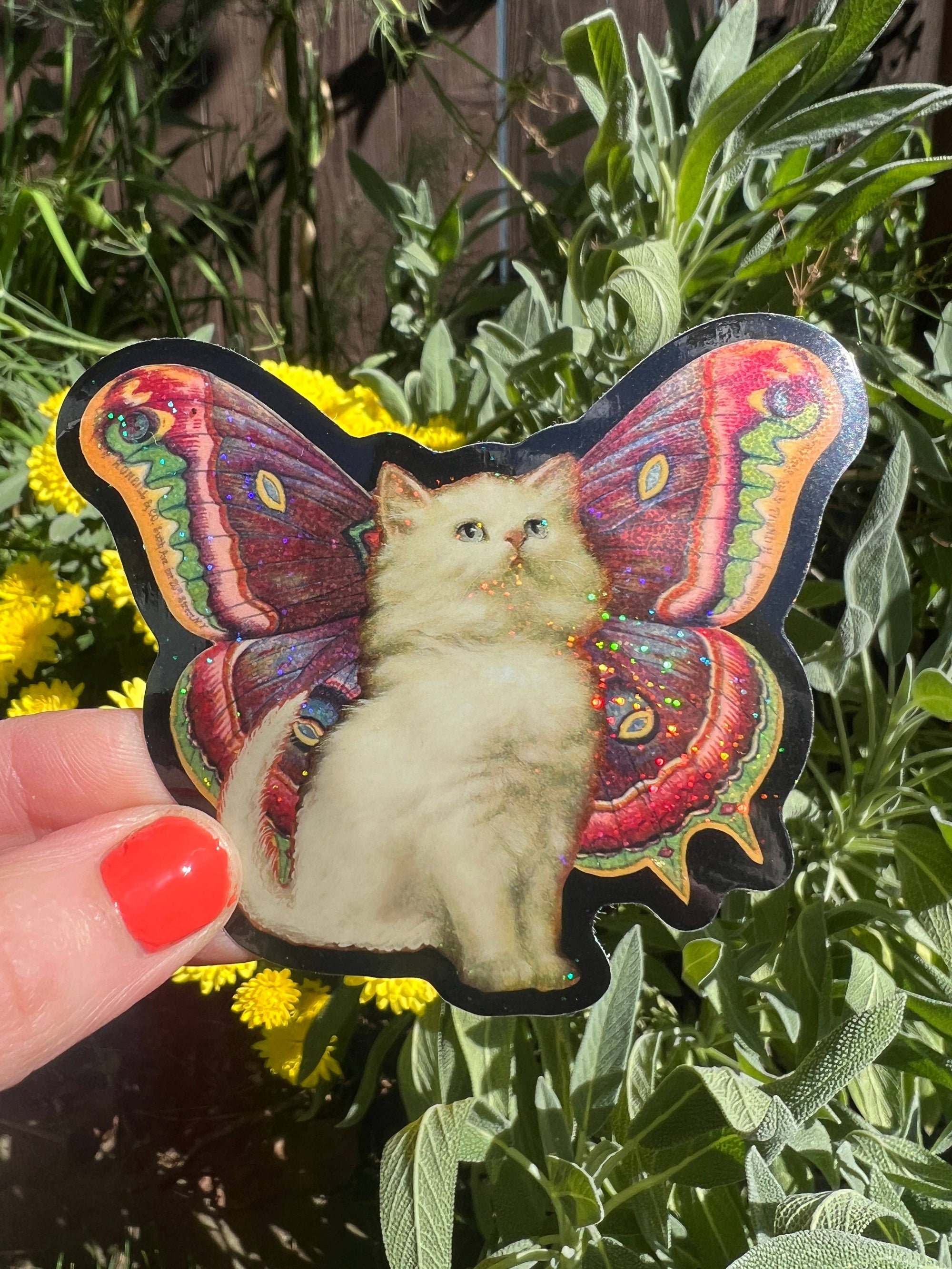 Cat Butterfly - Glitter STICKER