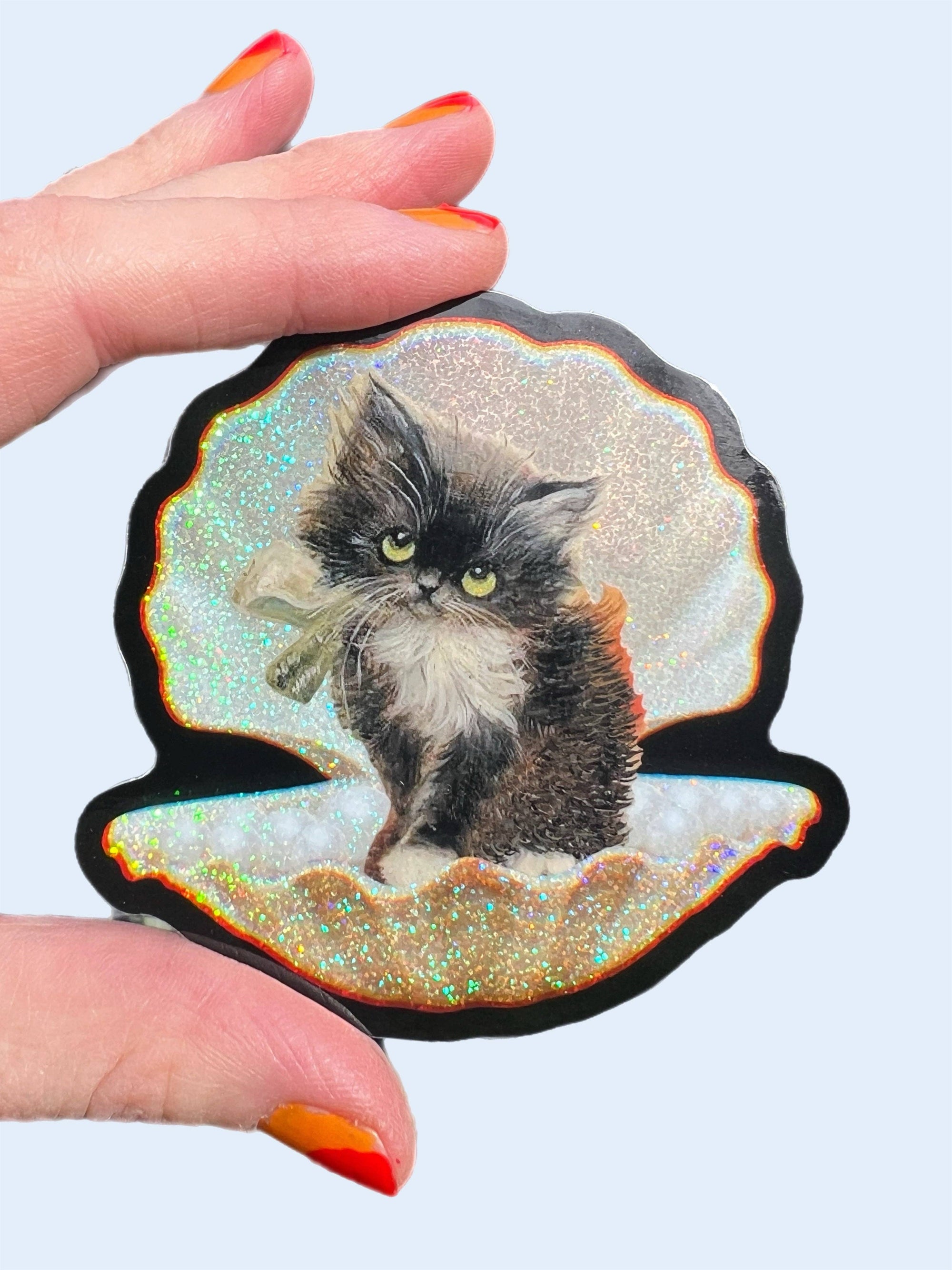 Tuxedo Kitty in Seashell Sticker