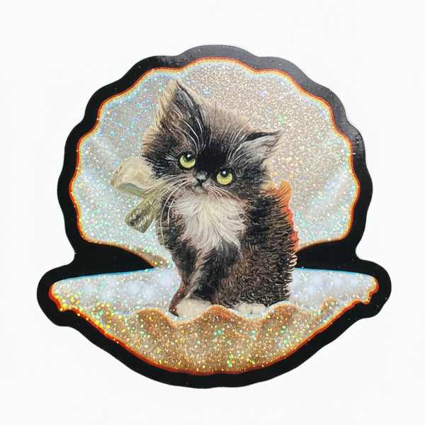 Tuxedo Kitty in Seashell Sticker