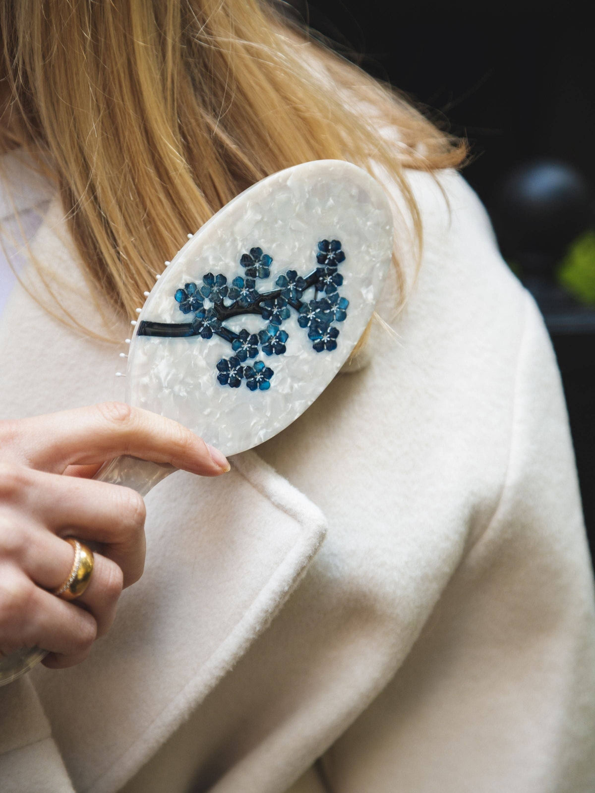 Solar Eclipse - Hand-painted White Sakura Blossom Brush | Eco-Friendly: Amazing Hair Day