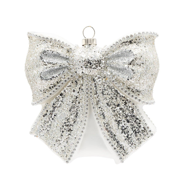 Silver Bow Ornament - Glass Ornament