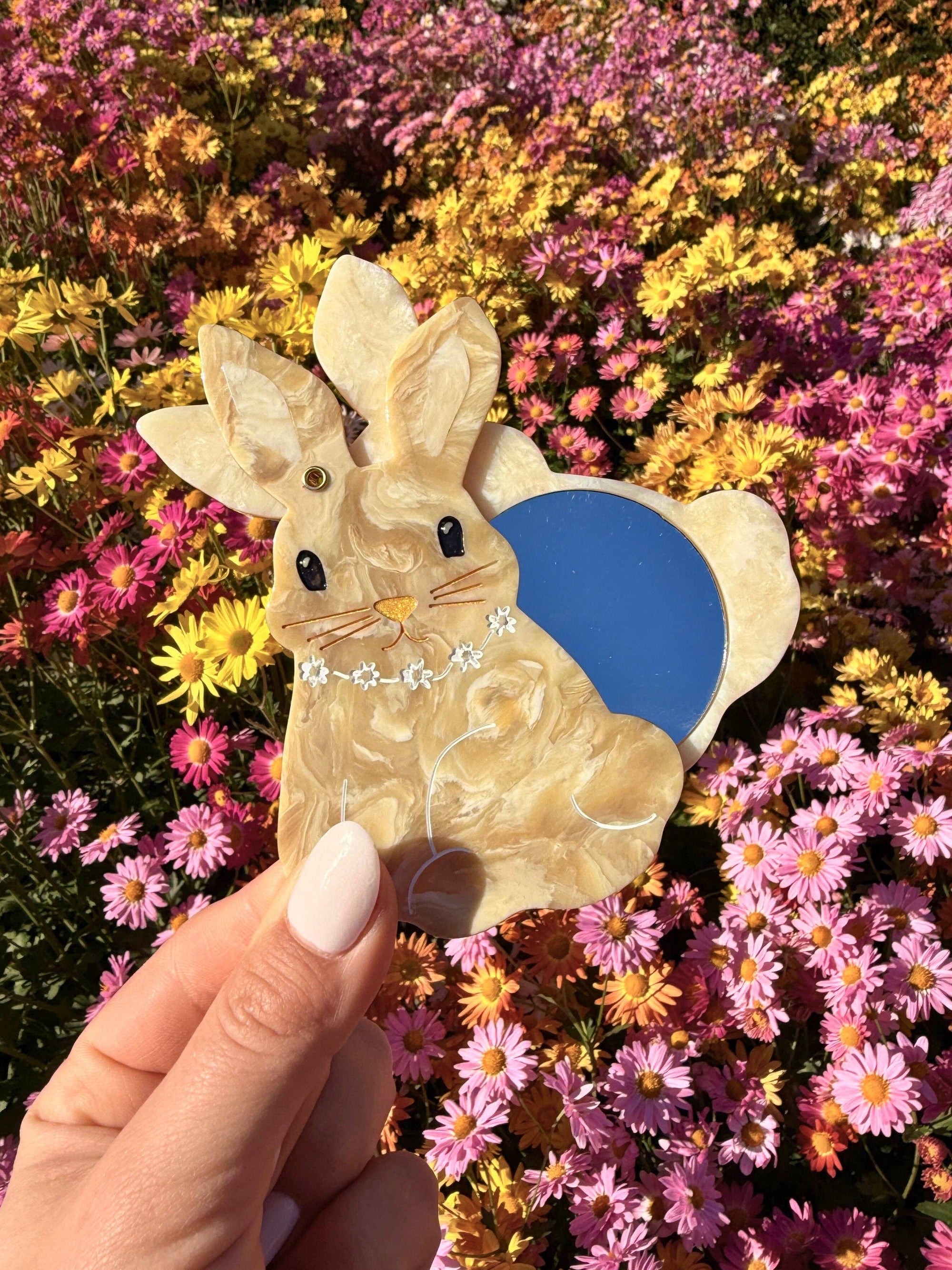 Solar Eclipse - Hand-painted Bunny Compact Mirror