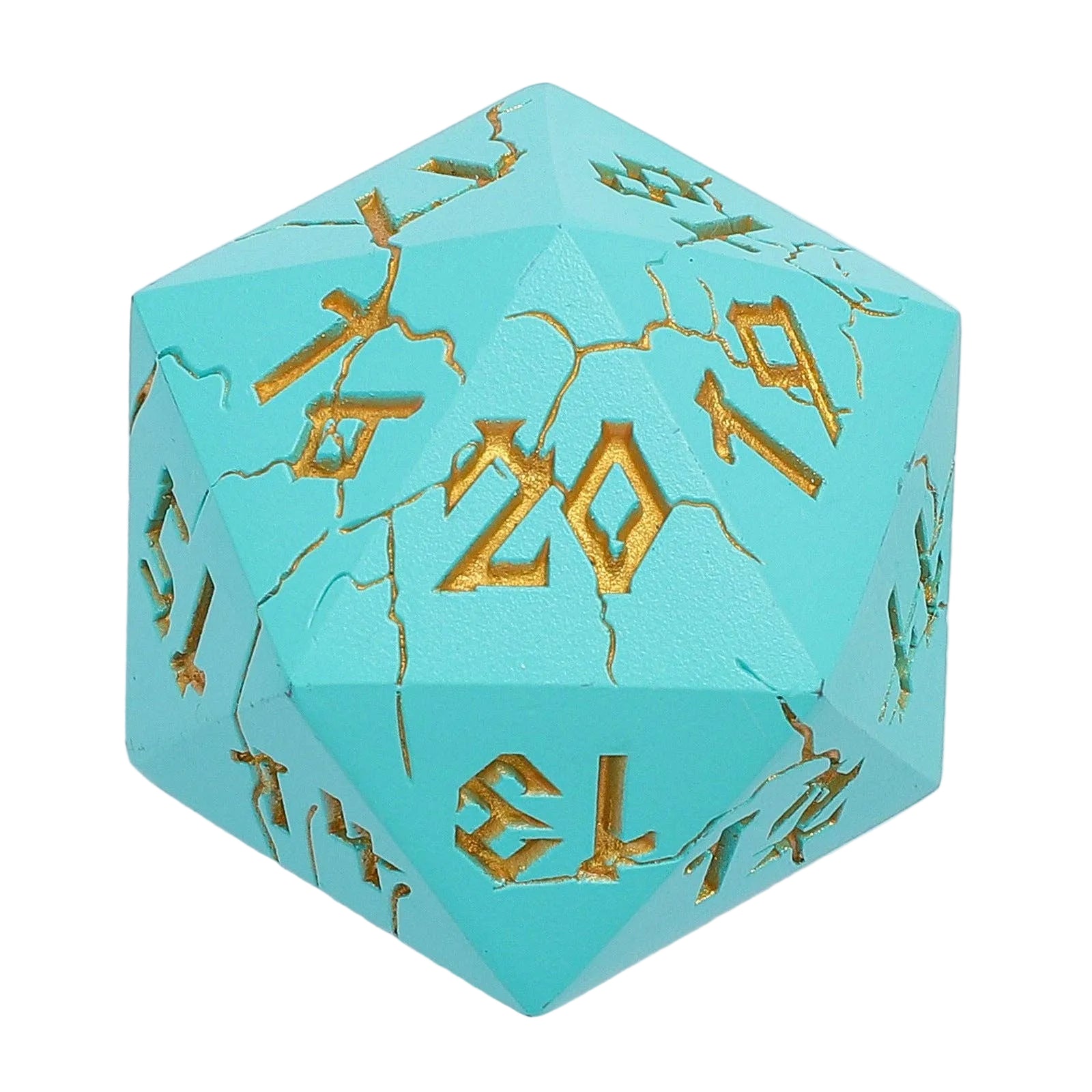 Metal 35mm D20 Spin Down Die - Turquoise with Gold