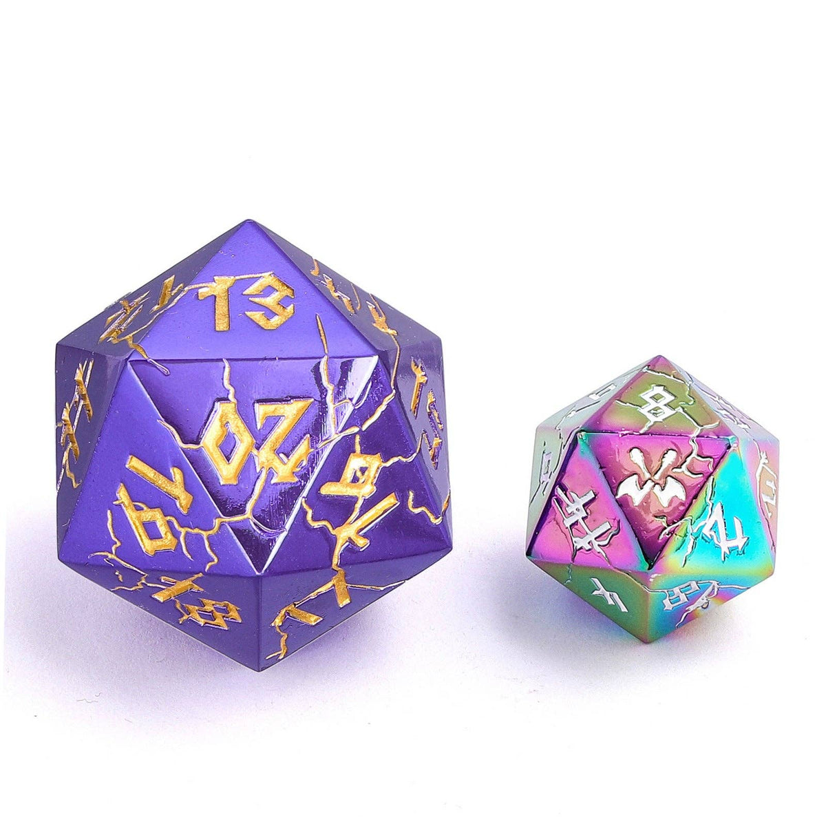 Hymgho Premium Dice - Barbarian 35mm Single D20 Spin Down - Purple and gold
