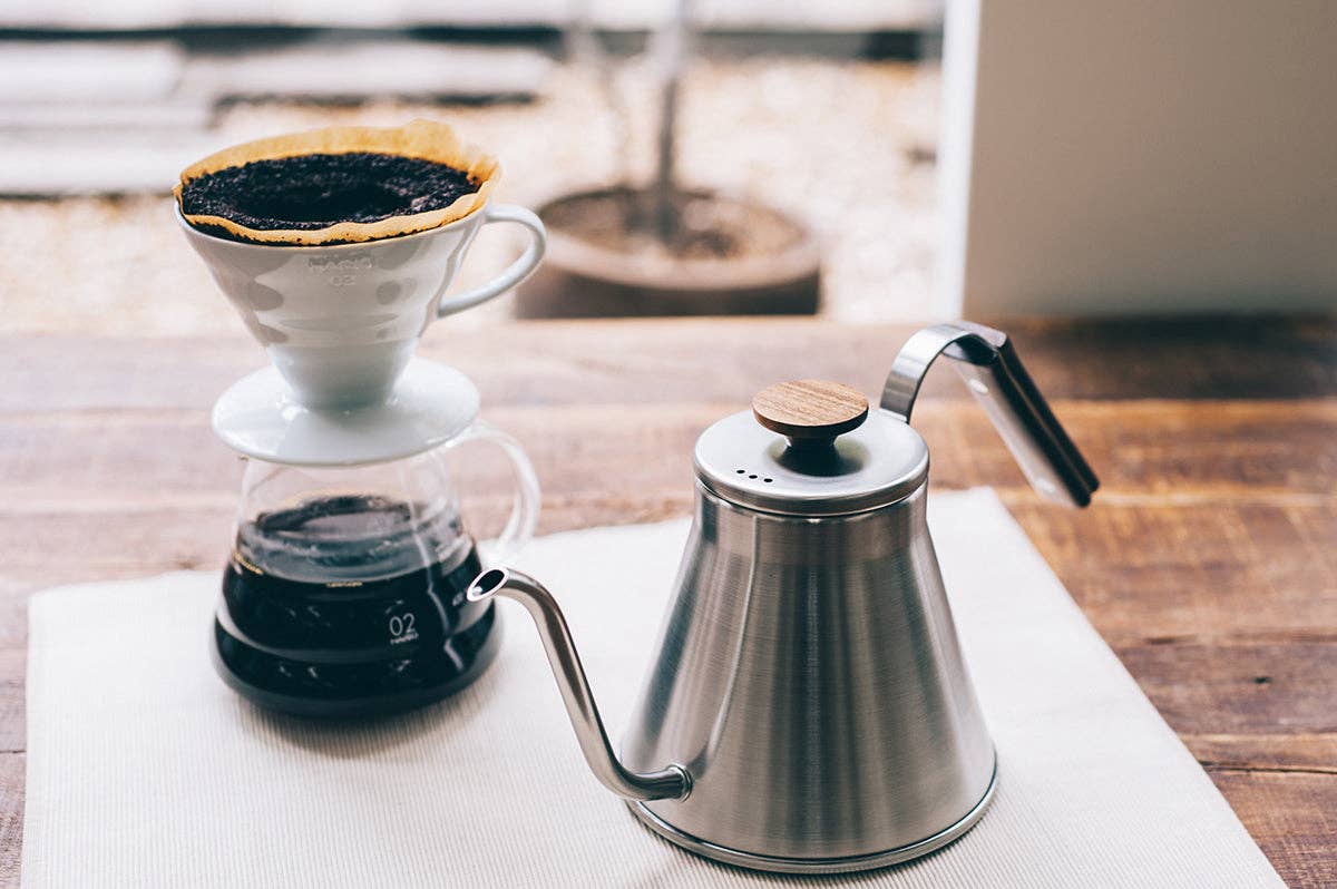 HARIO - V60 Wood Drip Kettle - 1200mL - Silver