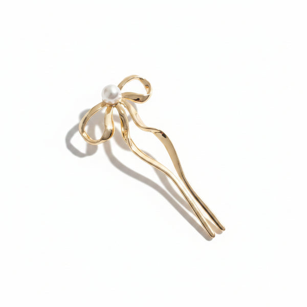 nar'sha - Pearl Bow Hair Stick - Gold