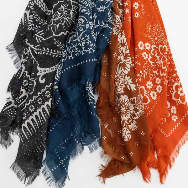 Oversize Fringe Bandana - Field in Chili