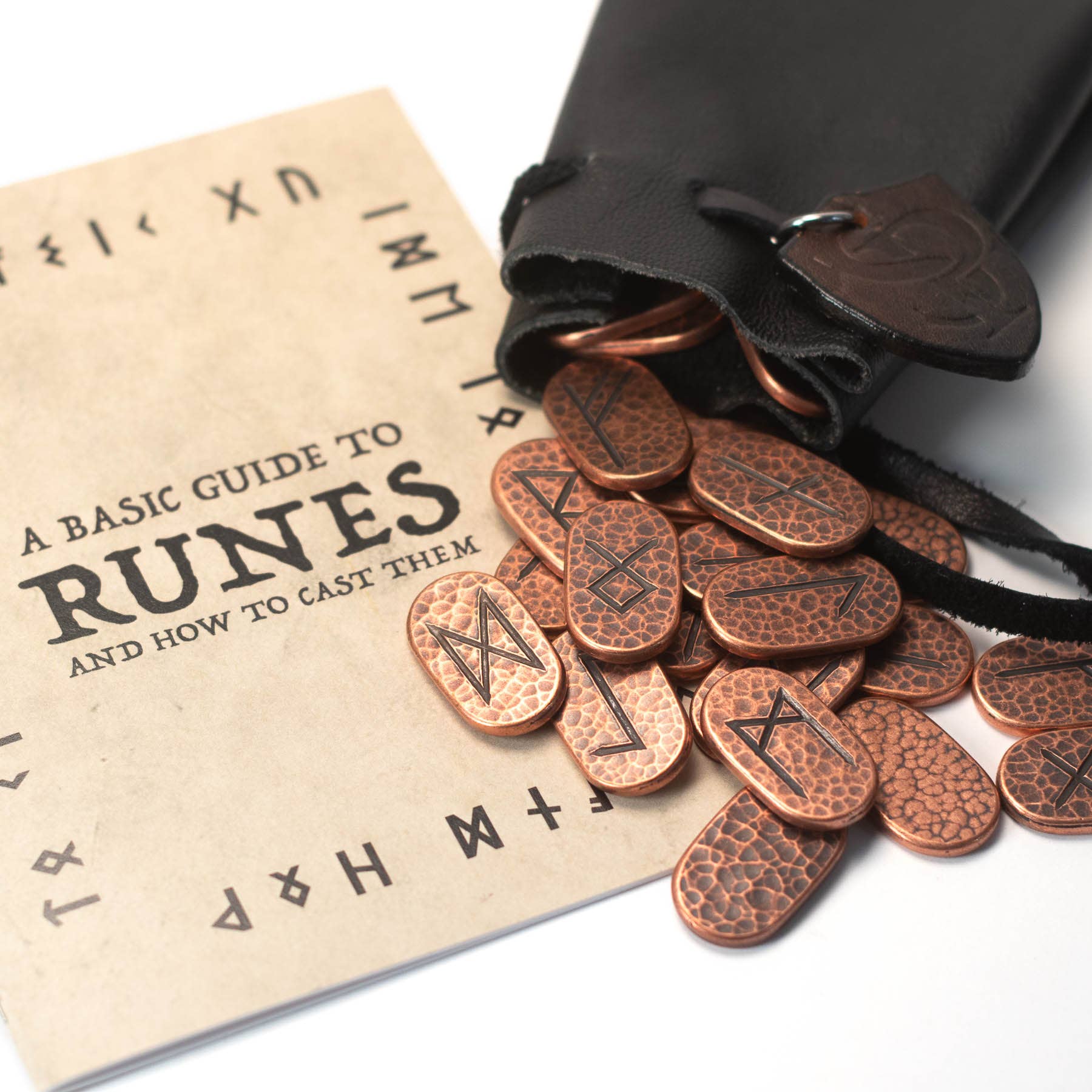 Elder Futhark Runes - Copper with Leather Bag