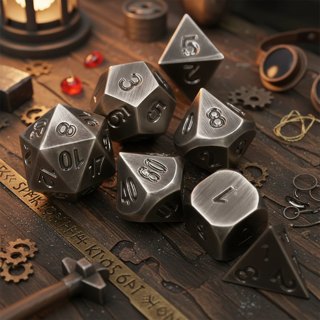 Brushed Steel Forged Metal Dice Set