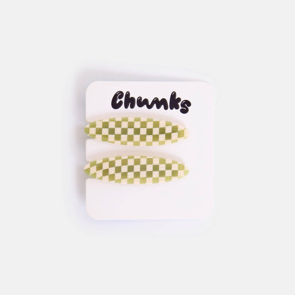 CHUNKS - Allie Clips in Oval Olive Check