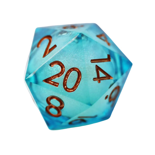 33mm Sharp Edge Liquid Core D20 Dice - Ocean Swirl