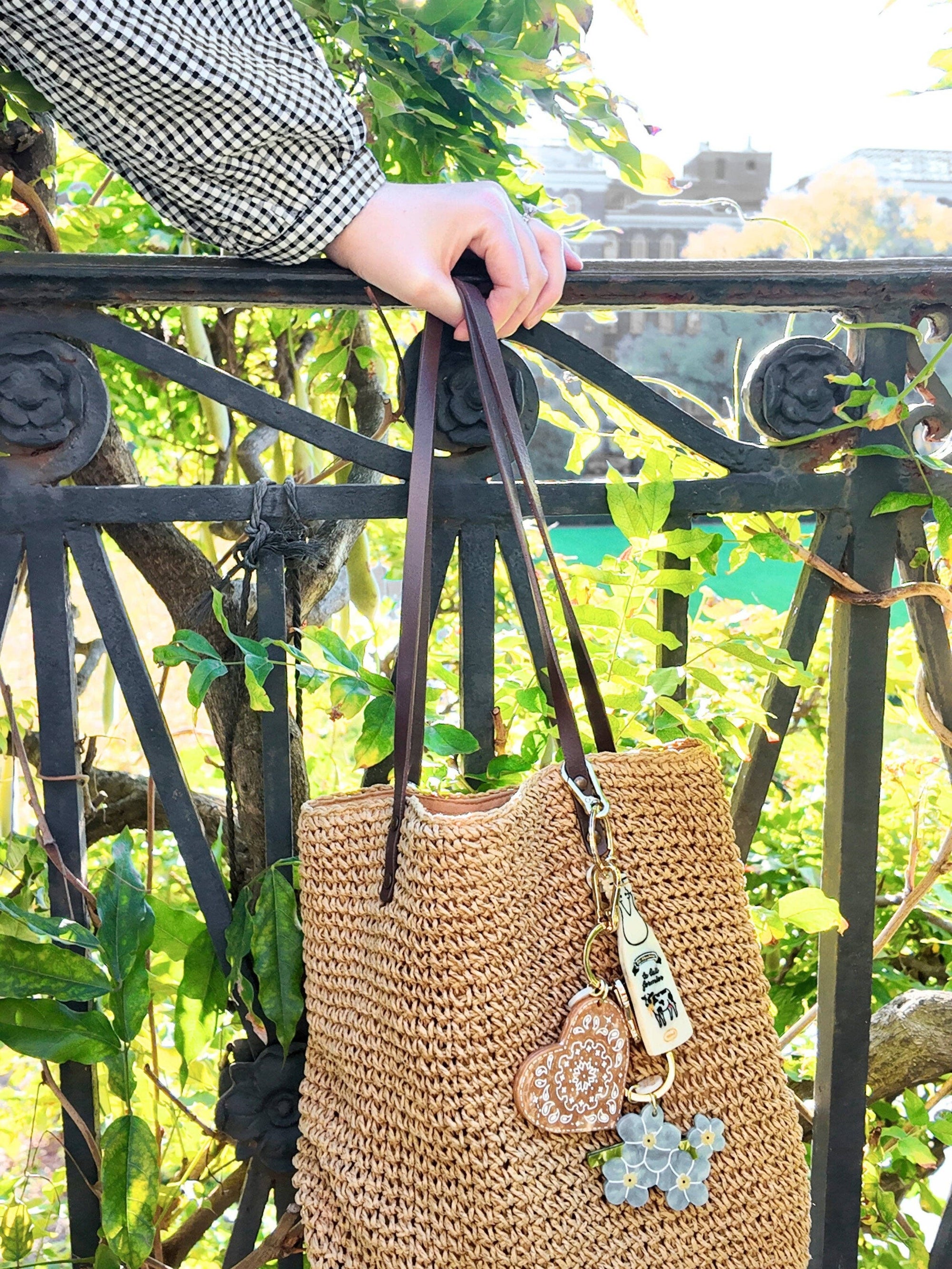 Solar Eclipse - Hand-painted Forget-Me-Not Bag Charm + Keychain