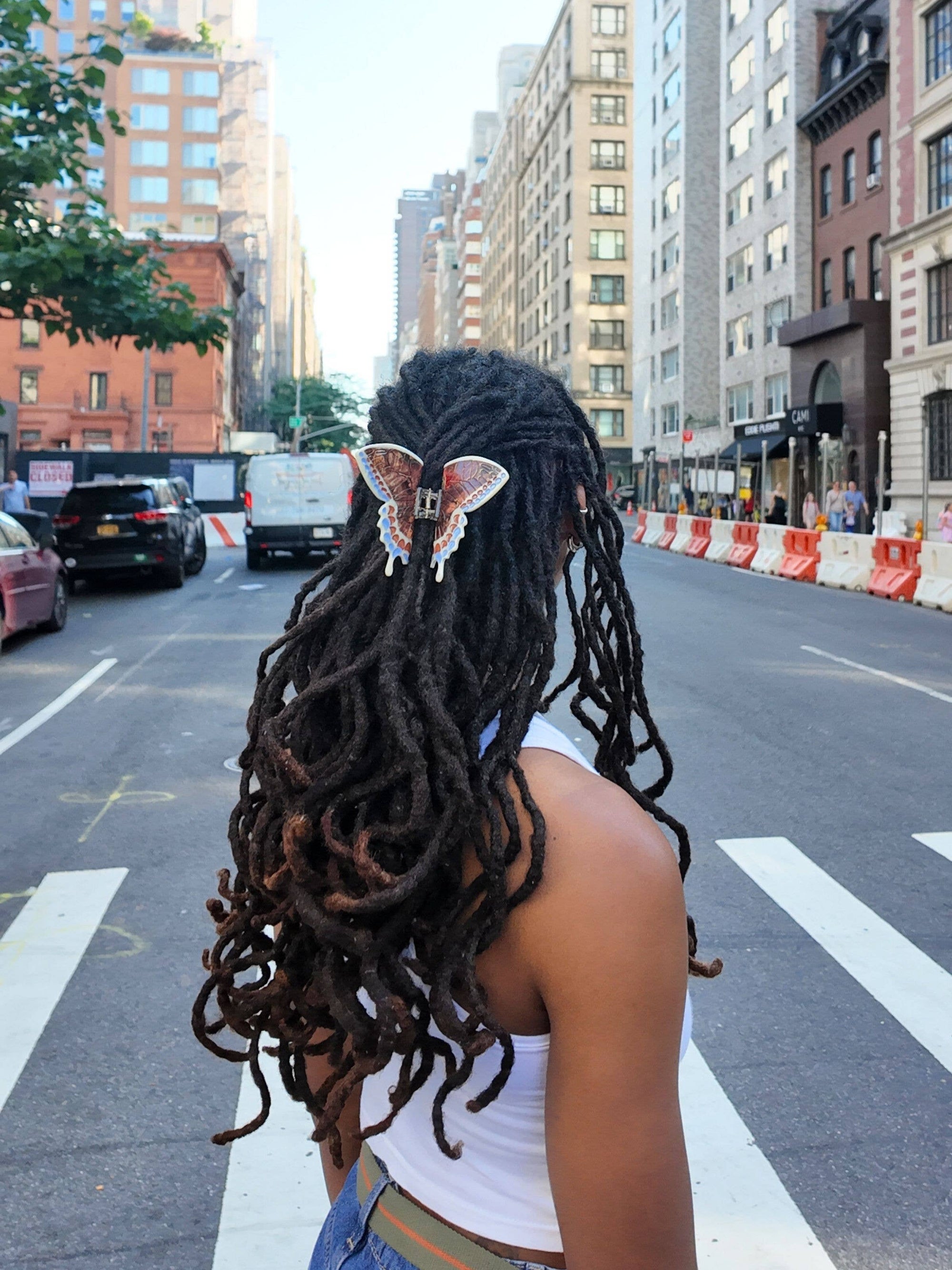 Solar Eclipse - Hand-Painted Swallowtail Butterfly Claw Hair Clip - White