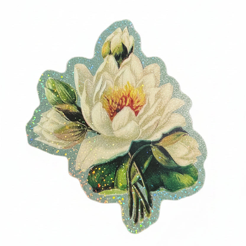 White Lotus Flower - Glitter Sticker