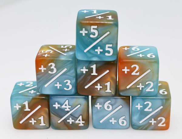 +1/+1 Blue & Gold Counters for Magic - Set of 8 Dice